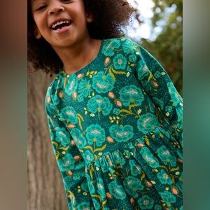 Girl's long sleeve green floral print dress by Du Pareil au Même, Size 2Y